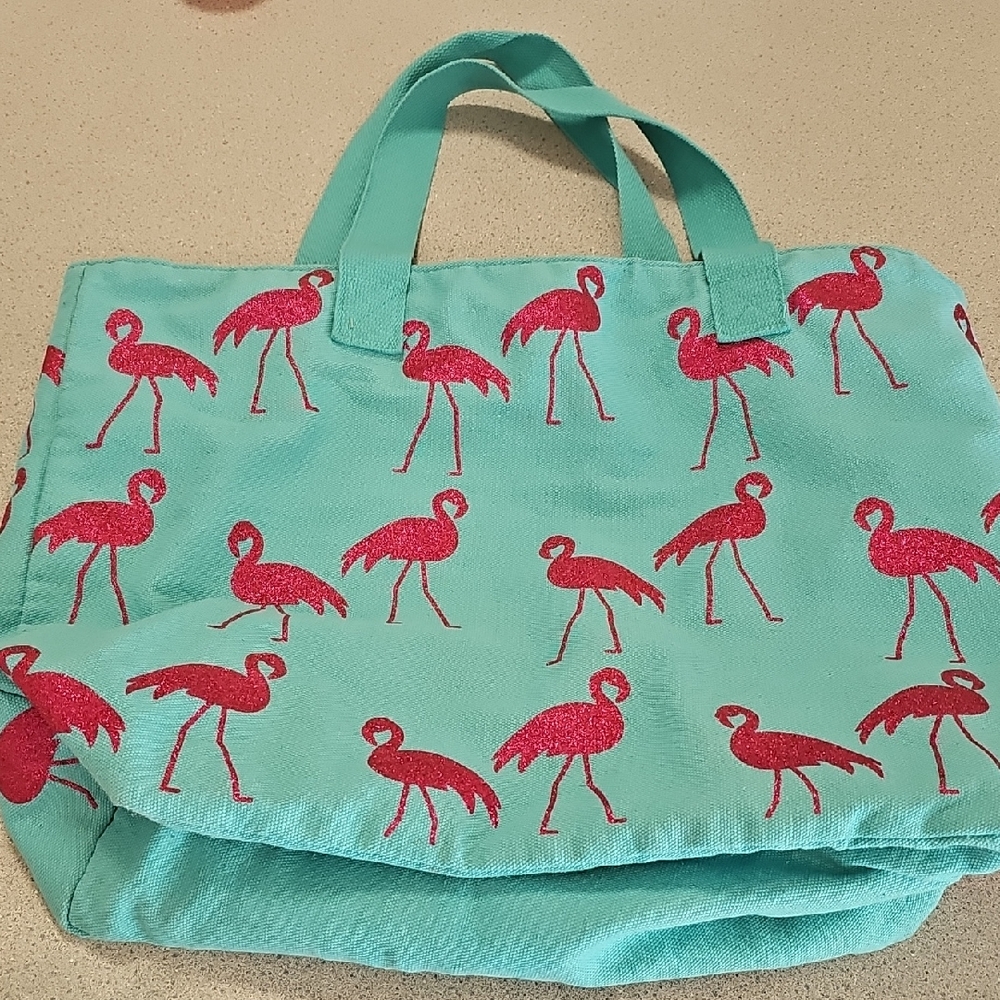Teal Flamingo Tote Bag. Clean Goodâ Condion With Zipper Clousure